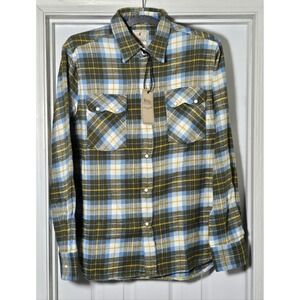 Wythe New York Washed Flannel Pearl Snap Shirt Men's Size Medium Gold Ravine